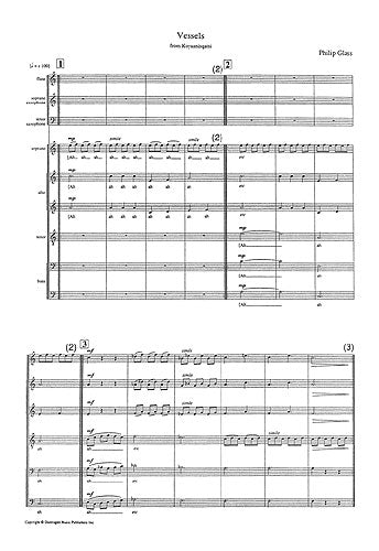 Vessels From Koyaanisquatsi de Philip Glass, Partition pour sATB et Flûte et Soprano et Saxophone ténor