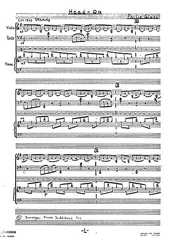 Head On de Philip Glass, Partition pour violon et Violoncelle et Piano