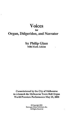 Voices de Philip Glass, Livre pour orgue et Didgeridoo