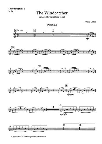 The Windcatcher de Philip Glass, Jeu de parties pour sextuor de saxophones