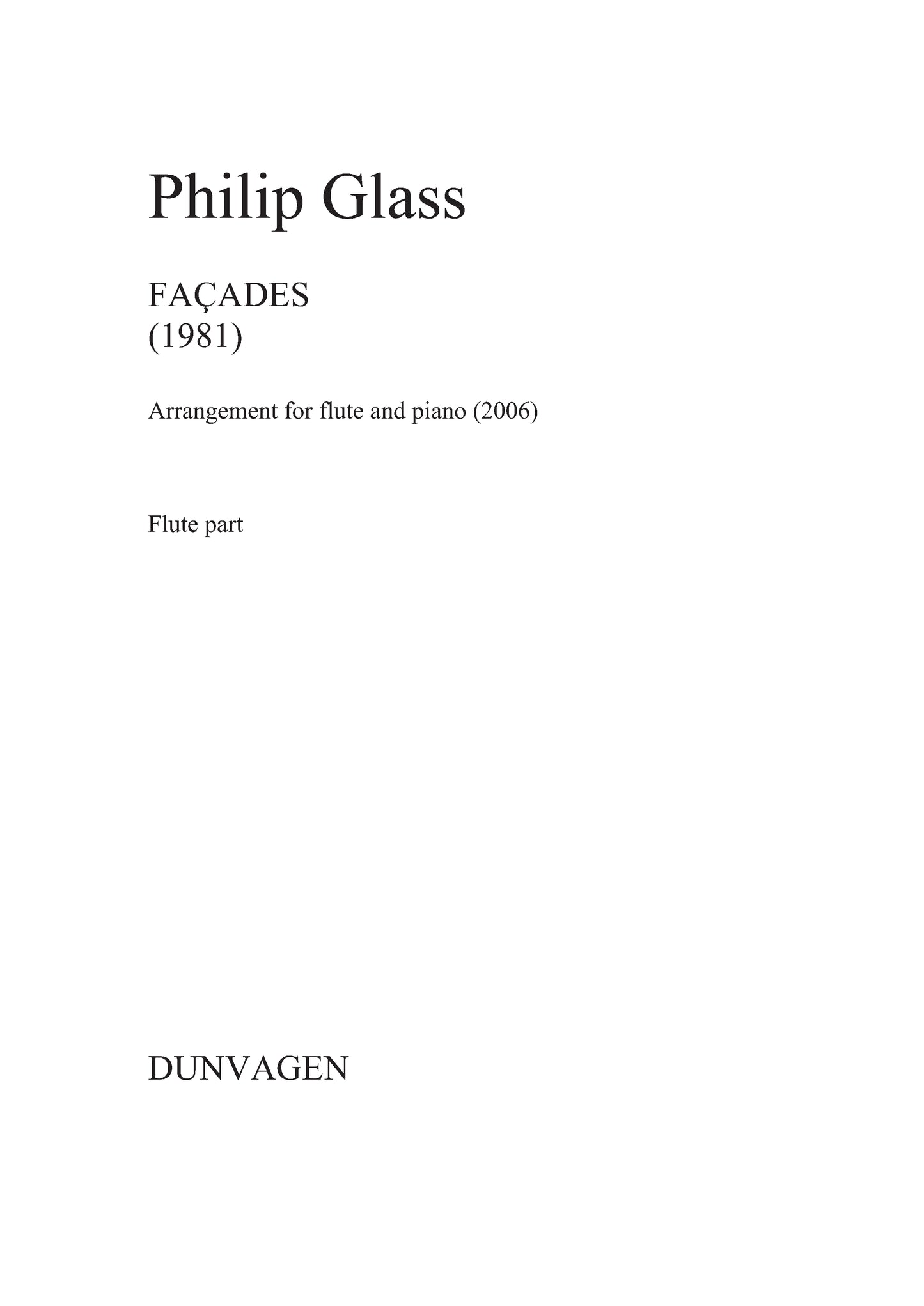 Facades de Philip Glass, Livre pour flûte et Piano