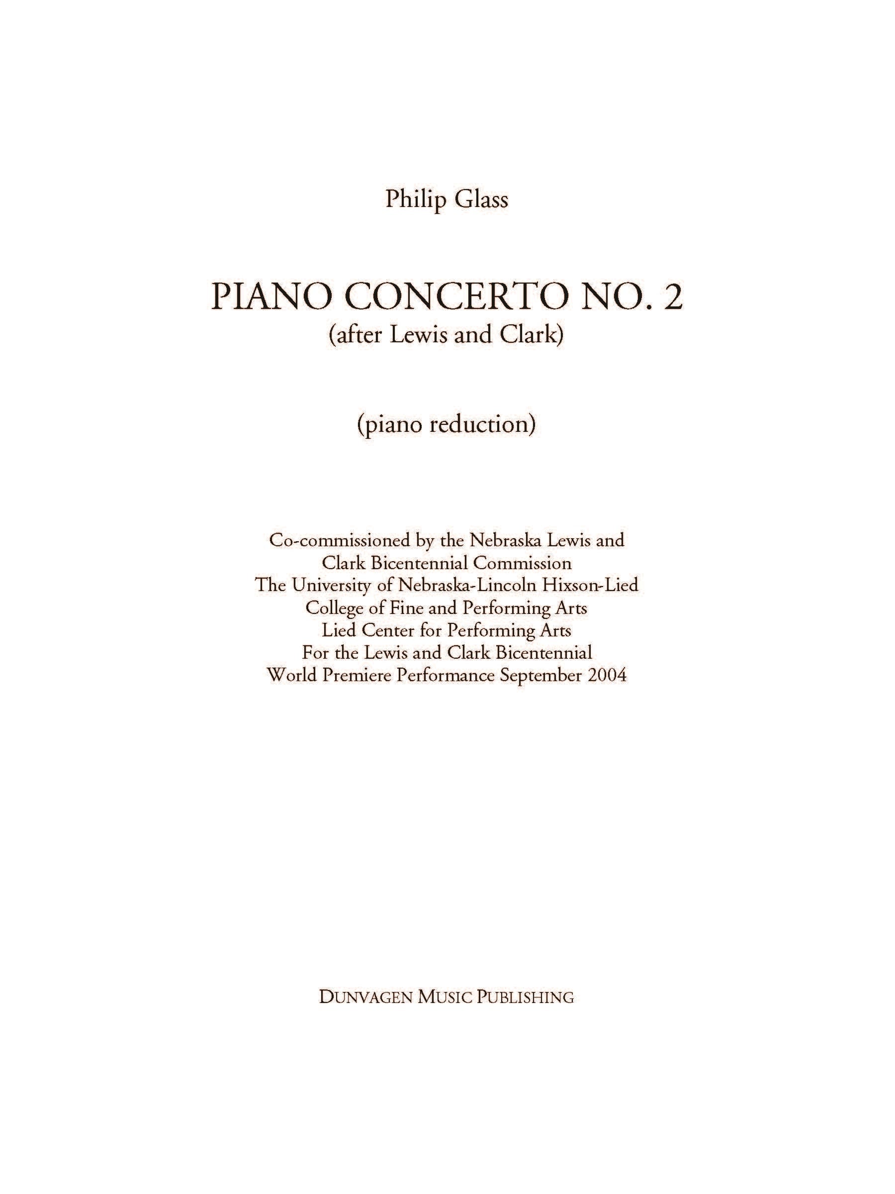 Piano Concerto No 2 de Philip Glass, Livre pour piano