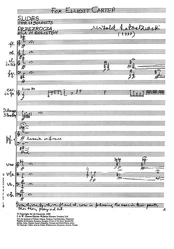 Slides de Witold Lutoslawski, Partition pour ensemble mixte