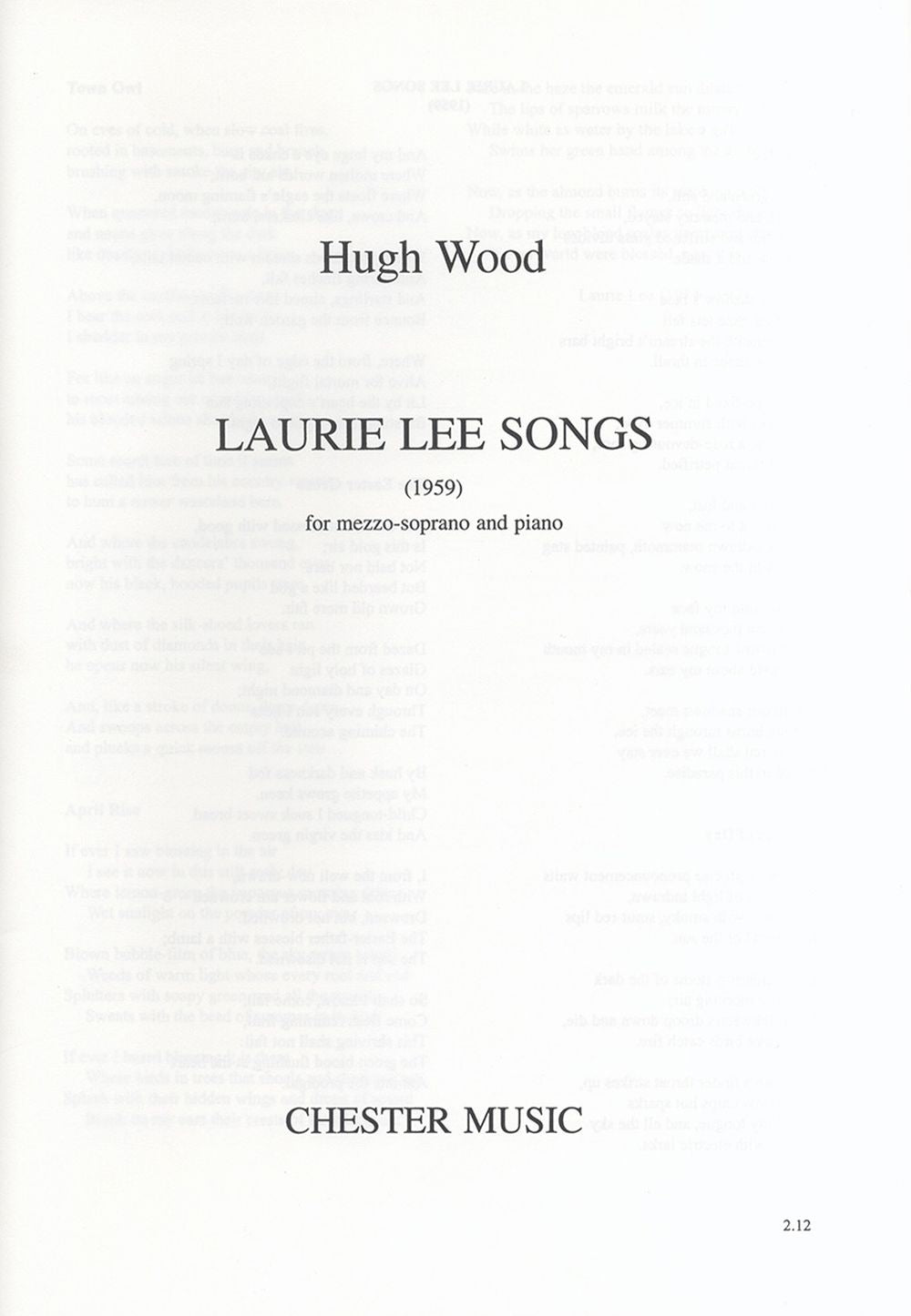 Laurie Lee Songs de Hugh Wood, Réduction pour piano pour voix de mezzo-soprano et Piano