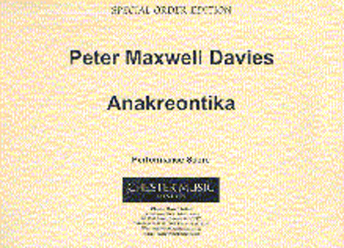 Anakreontika de Peter Maxwell Davies, Jeu de parties pour soprano et Flûte alto et Violoncelle et Clavecin et Percussion