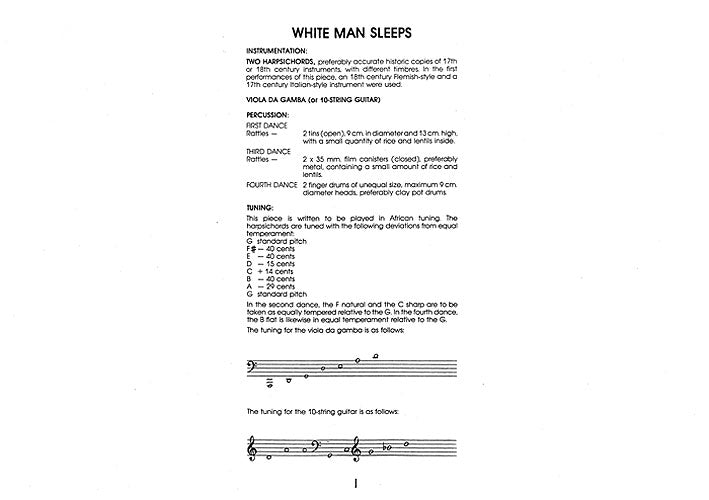 White Man Sleeps de Kevin Volans, Partition pour ensemble de chambre