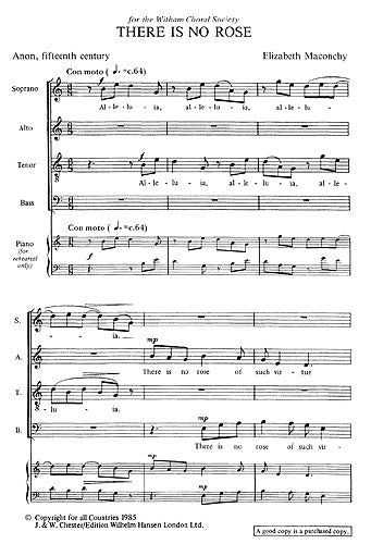 There Is No Rose de Elizabeth Maconchy, Réduction pour piano pour sATTBB