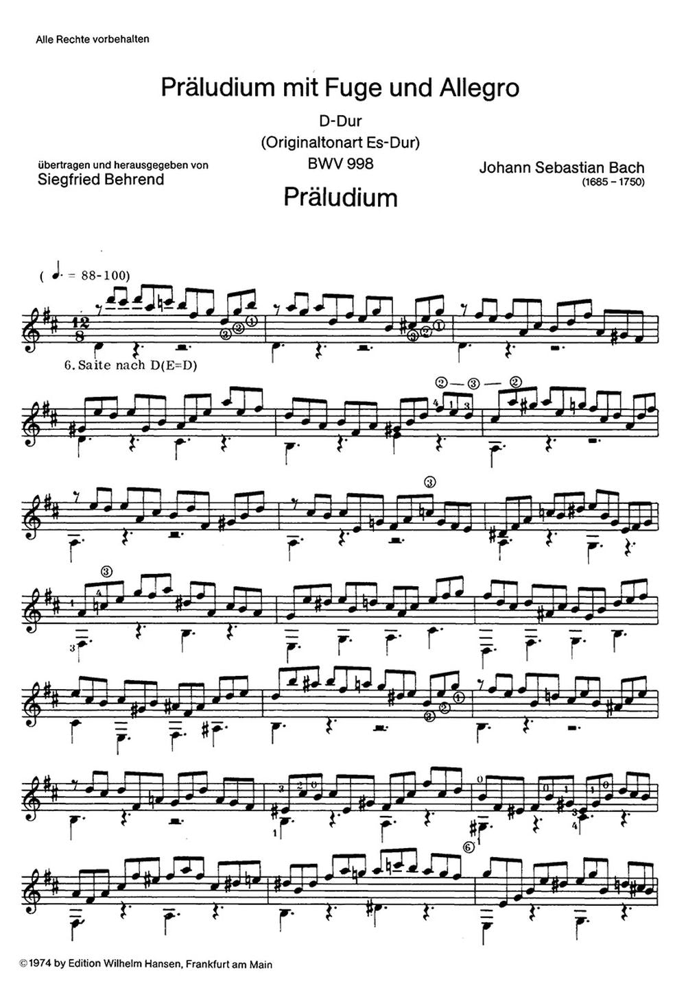 Prelude Fugue and Allegro de Johann Sebastian Bach, Livre pour guitare